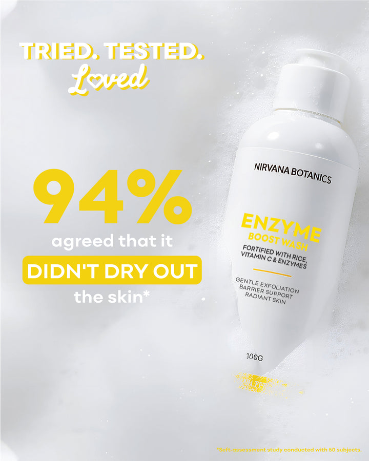 Nirvana Botanics Enzyme Boost Wash bottle with text on a white background